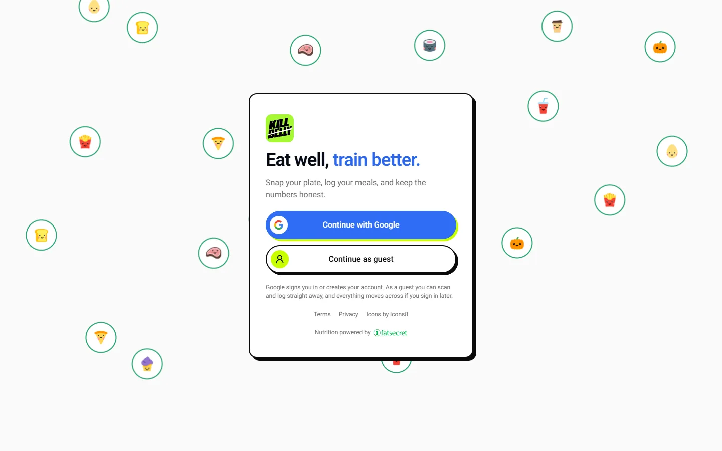 KillBelly live web app sign-in screen